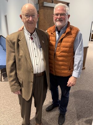 Emmmitt Channell and Rick Elam pose for a picture at the Cornerstone Church of Christ in Pottstown, Pa.