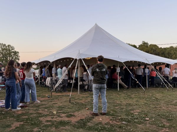 Hundreds of north Alabamians worship during a tent revival at the Mars Hill Bible School.