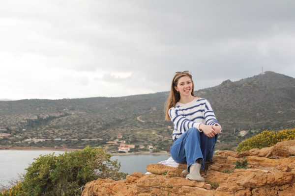 Kenzie James poses for a photo at the Temple of Poseidon in Cape Sounion, Greece.