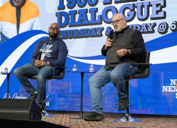Bobby Harrington, right, and Tra Beard participate in a second panel on “The Reversal of 1906.”
