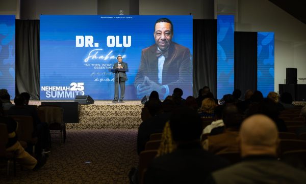 Olu Shabazz, minister for the Harlem Church of Christ in New York City, preaches on “the essentials” at the Nehemiah summit.