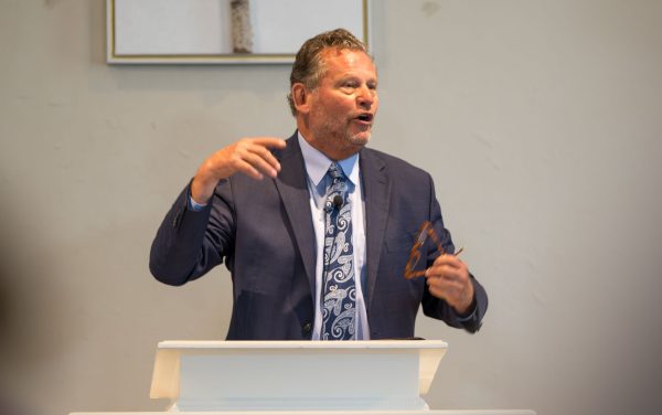 "Cowboy Dan" Harrell preaches to members of the Owen Chapel Church of Christ.