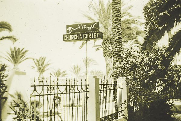 A sign welcomes worshipers to the Tripoli Church of Christ. 