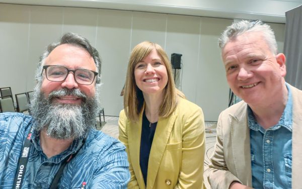 Erik Tryggestad poses with Keith and Kristyn Getty at the EPA convention.