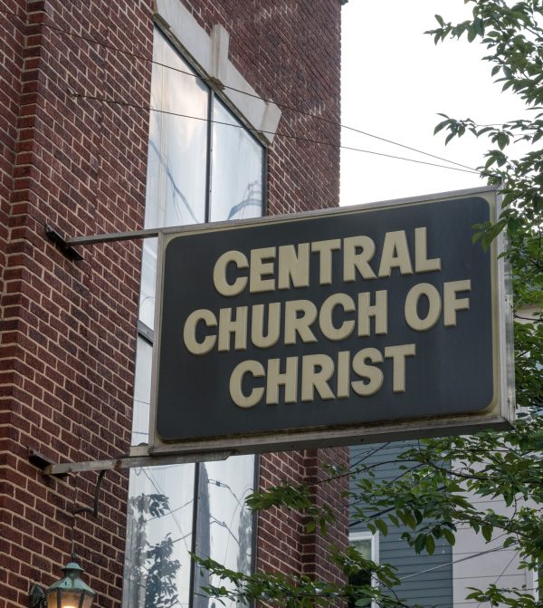 The Central Church of Christ sign rests above the same sidewalks where members of the congregation prayed on June 3, 2026. 